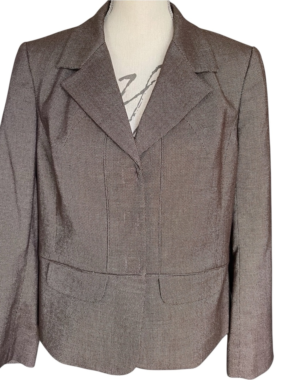 Sigrid Olsen Brown Textured Tailored Hidden Snap Closure Jacket Blazer (12)